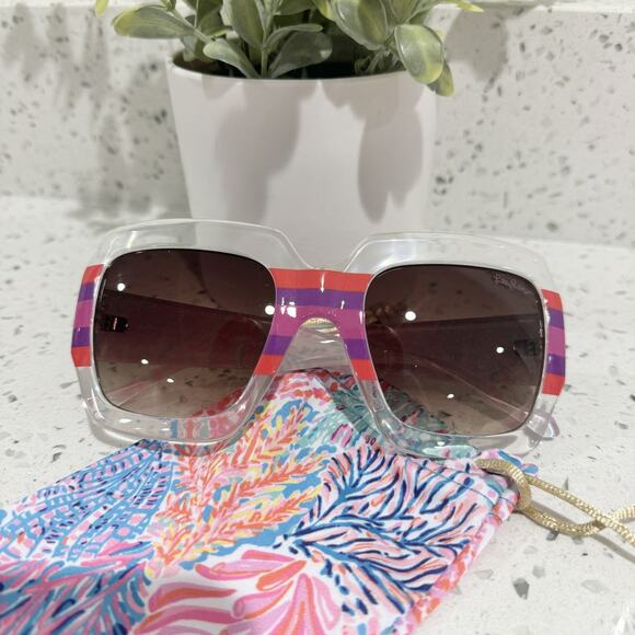 Lilly Pulitzer GWP Clear/Printed Sunglasses Square Beach Tropical Vacation KD - Picture 2 of 10